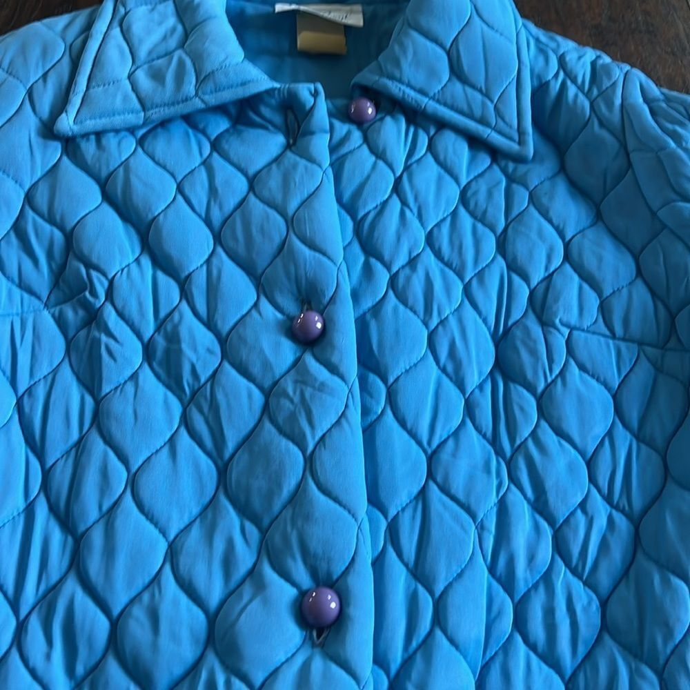 VTG 60s Lynn Caryl Chicago quilted nylon trench jacket light blue size L EUC - Picture 5 of 13
